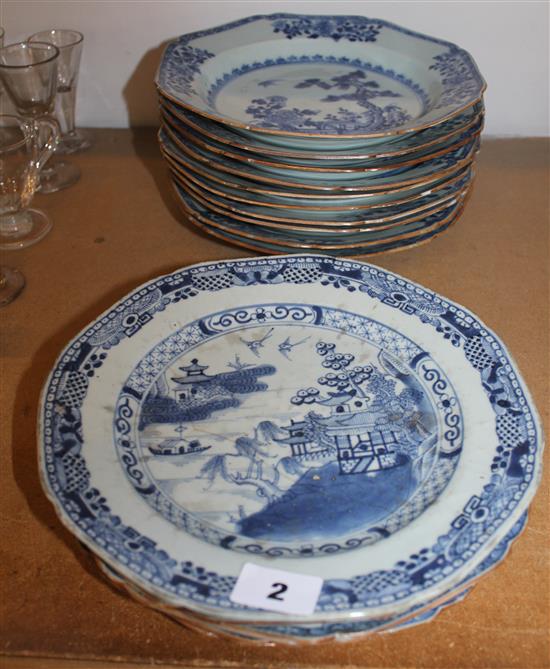 Chinese blue & white soup bowls & plates (16 items)